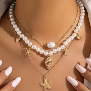 Gold and Pearl Layered Necklace Set